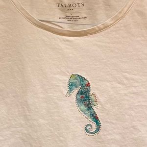 White beaded Seahorse tee